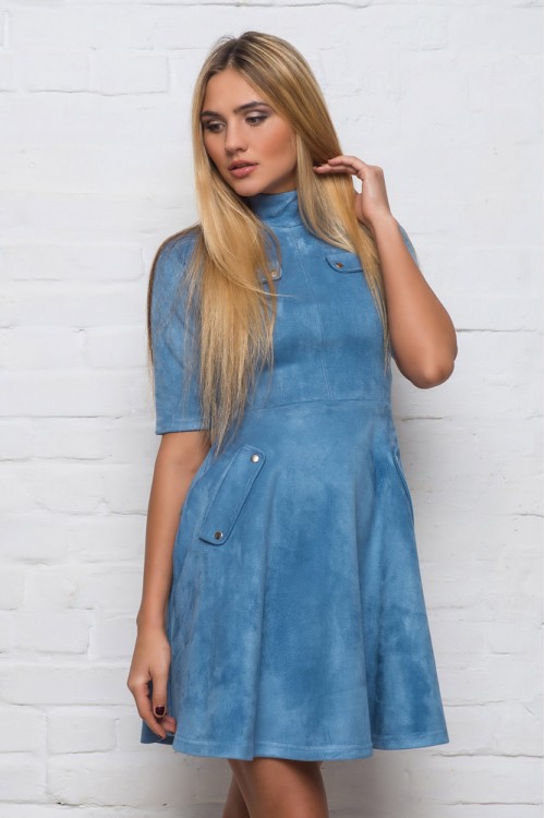 Короткое замшевое платье синего цвета Sepastiana